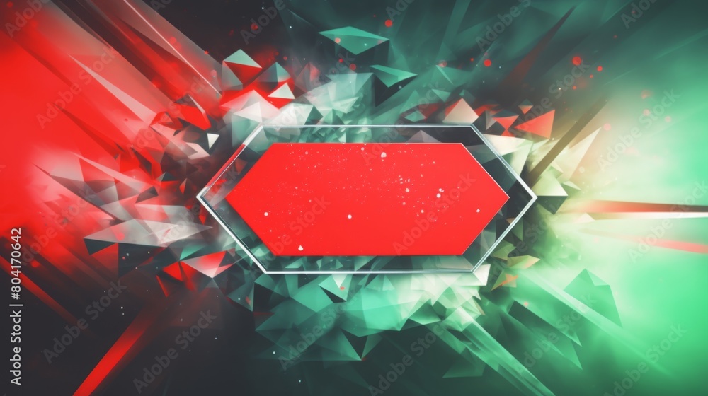 Poster red and green abstract background with hexagonal design