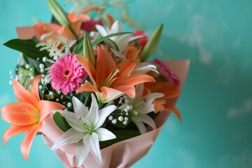 Beautiful bouquet of flowers. Holiday Background with flowers