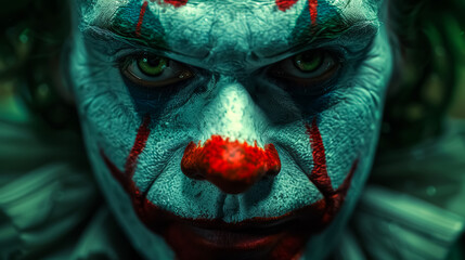 creepy and scary clown close-up portrait