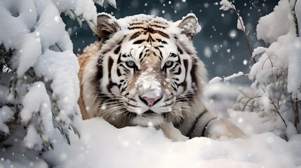 Obraz premium Tiger, Snow, Animals, Cat, Nature