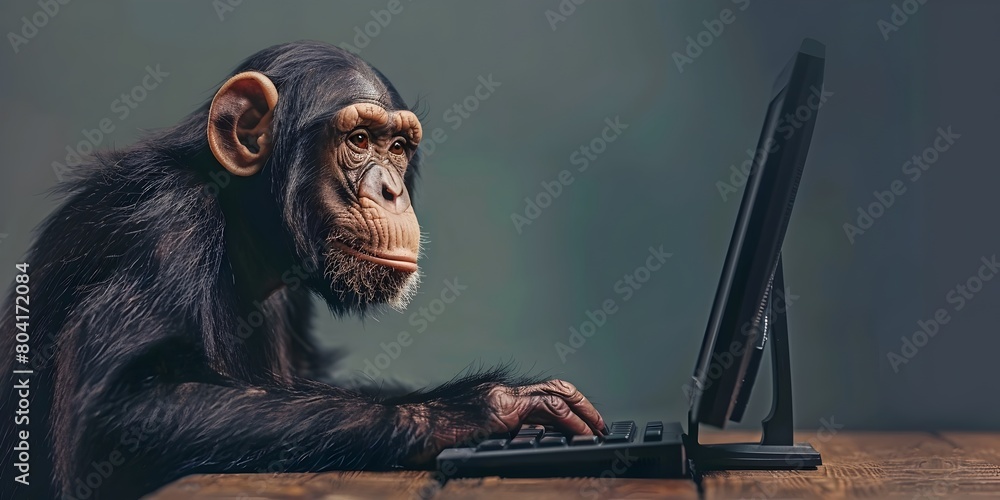 Poster diligent primate navigating the digital realm a captivating portrayal of intelligence ambition and t