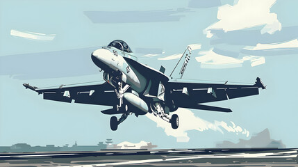 An illustration of a military jet taking off.


