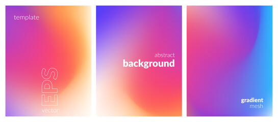 Abstract liquid background set. Gradient mesh. Blurred fluid texture. Vibrant bright color blend. Modern design template for web covers, ad banners, posters, brochures, flyers. Vector image EPS