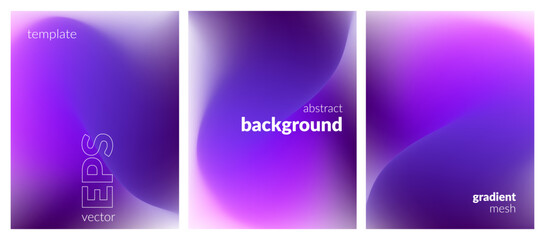 Abstract liquid background. Variation set. Purple color blend. Blurred fluid colours. Gradient mesh. Modern design template for posters, ad banners, brochures, flyers, covers, websites. Vector image