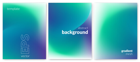 Obraz premium Abstract wavy liquid background set. Gradient mesh. Blue green saturated bright color blend. Modern design template for web covers, ad banners, posters, brochures, flyers. Vector image EPS