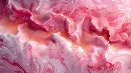 Whimsical Pink and Gold Swirls and Waves Painting