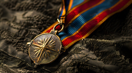 A military medal displayed against a dark velvet background.


