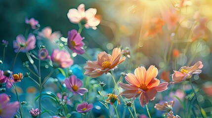 Garden Serenity: Find serenity among beautiful flowers, their delicate petals dancing in the gentle breeze.