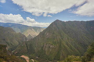 Beautiful green mountain range against a blue sky Machu Picchu Peru