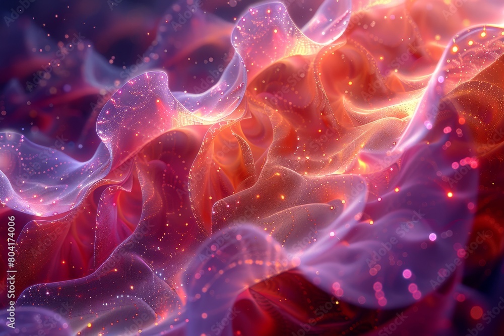 Poster this digital piece showcases a delicate and ethereal fractal with a soft glow, blending pinks and pu