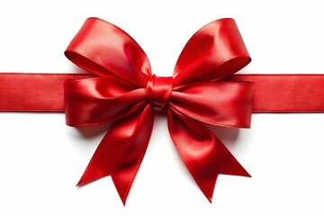 Fototapeta premium Red bow with long ribbon on white background