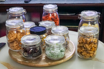 Container with cookies and cakes for guests celebrating Eid Mubarak (Hari Raya) in Malaysia