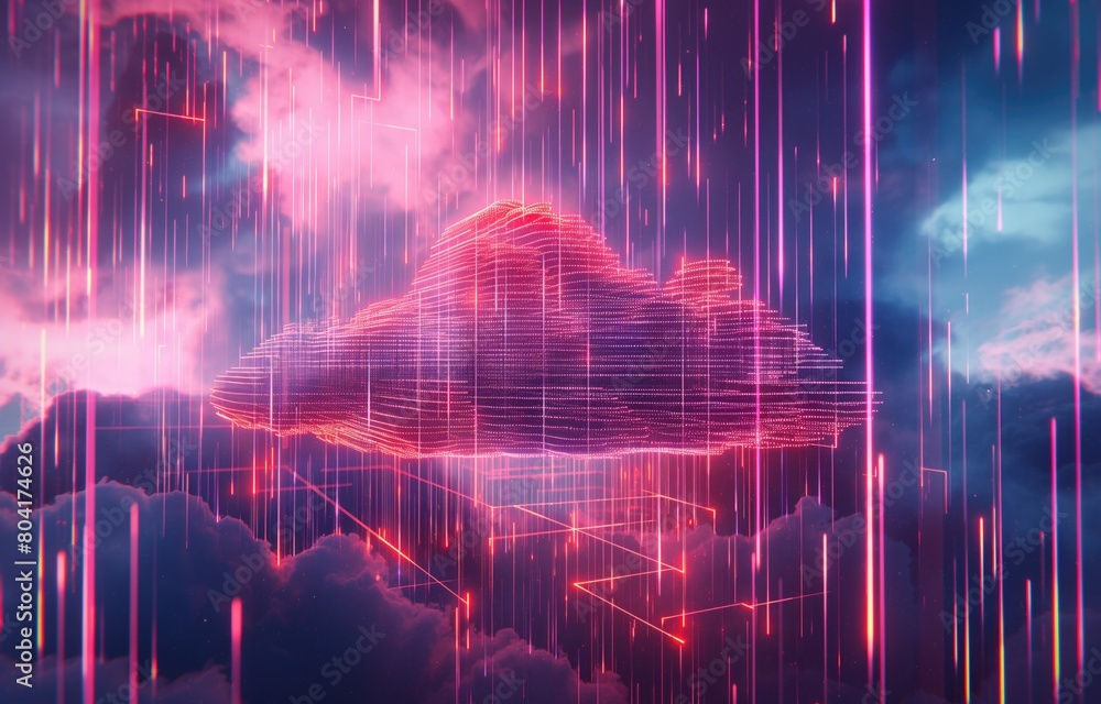 Poster big data cloud mass data storage 3d render digital technology background
