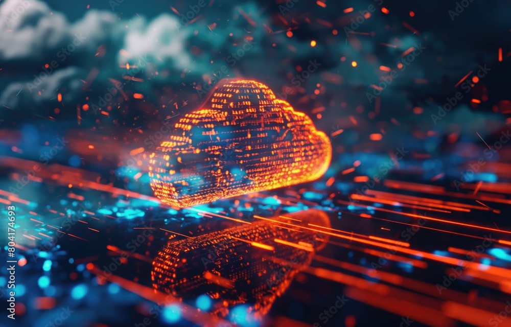 Poster big data cloud mass data storage 3d render digital technology background