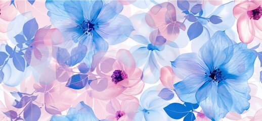 Floral design with blooming garden flowers in shades of blue.