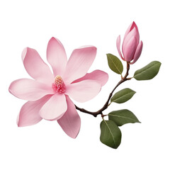 Pink Magnolia blossom isolated transparent, Generative AI