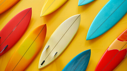 Mini surfboards on yellow background