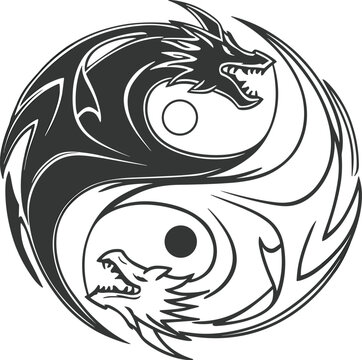 recommend clip art: Dragon head with yin yang symbol, vector illustration.