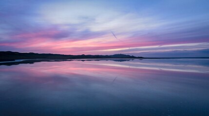 Lake at sunset with reflections in Carrizo National Monument, Santa Margarita, California, United...