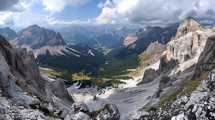 The Geislerspitzen peaks in the Dolomites mountain range in Europe.