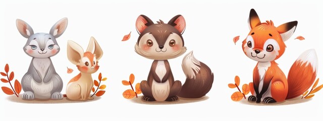 Obraz premium Illustrations of cute animals or characters in playful poses for children books or products.