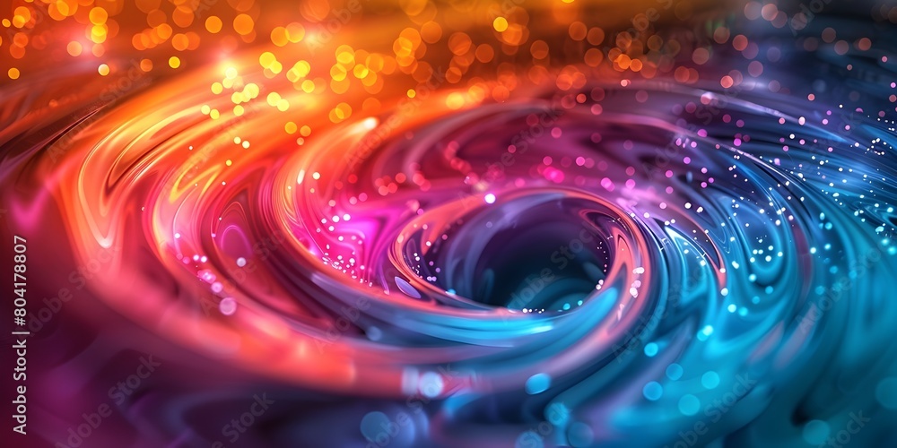 Poster vivid futuristic digital vortex of glowing spiral waves and mesmerizing prismatic colors creating a 