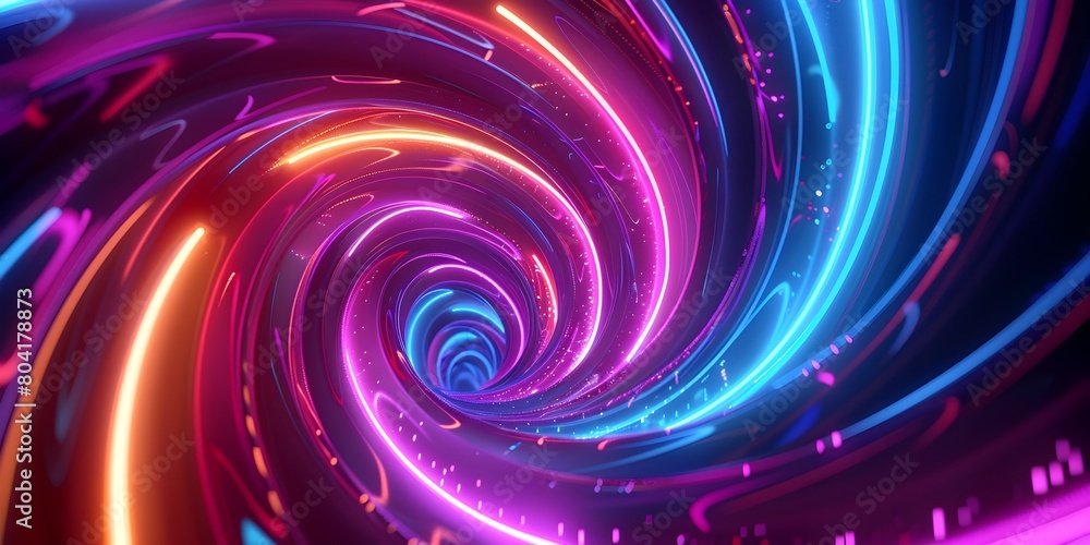 Poster hypnotic neon spiral vortex of captivating colorful lights and glowing patterns in a dynamic digital
