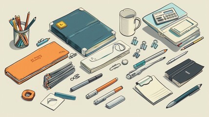illustrations of office supplies for creative branding.