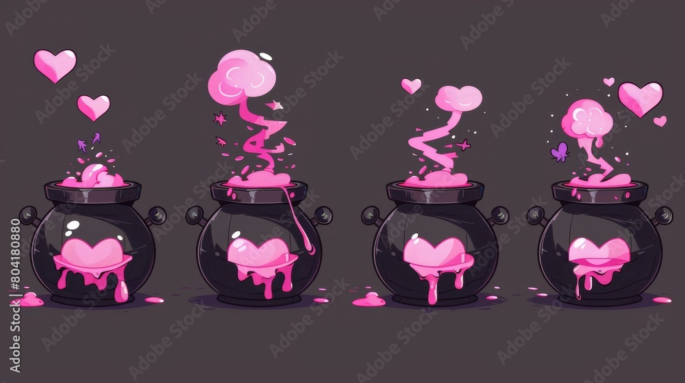 Aufkleber the witch pot with love potion motion sequence animation. a heart cloud of magic elixir appears and 