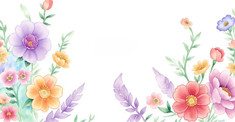 Watercolor floral background. Hand painted illustration with flowers and leaves.