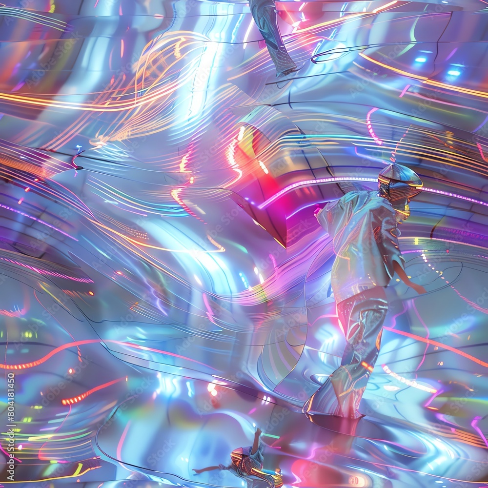 Poster capture a mesmerizing panorama of futuristic technologies blending seamlessly with dynamic dance for