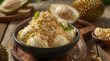 Sumptuous Durian Delight: Enjoy the sumptuousness of durian ice cream, a delightful dessert that embodies the essence of the tropics.