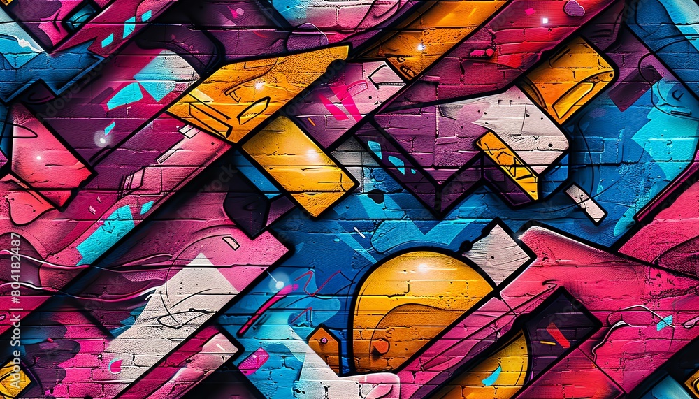 Poster capture the vibrant fusion of futuristic technologies and street art from a high-angle perspective u