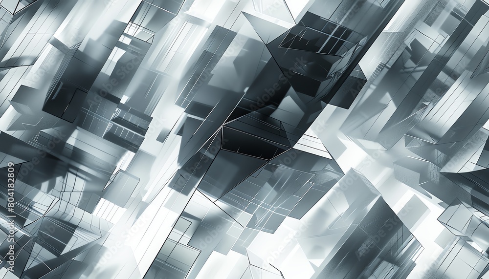 Poster craft a minimalist design of a sleek, futuristic cityscape using sharp lines and cool, metallic tone