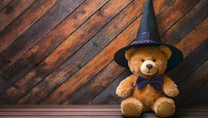 teddy bear on wooden background in Halloween