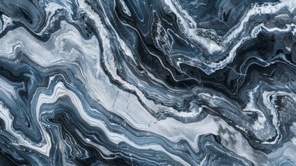 Swirling marble patterns in shades of gray and blue create a sophisticated texture.