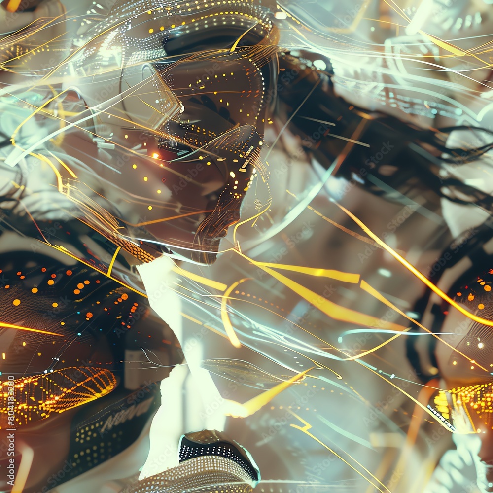 Poster craft a visually striking composition showcasing futuristic technologies harmonizing with expressive