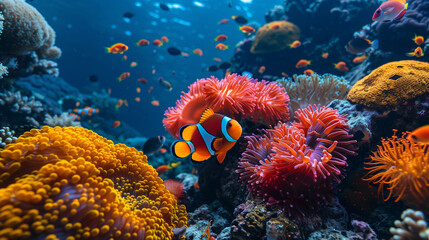 Fototapeta premium coral reef and fishes in the sea