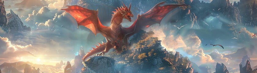 Experience a breathtaking aerial view of mythical creatures in a virtual reality world Imagine dragons soaring, unicorns galloping, and griffins flying at unseen angles