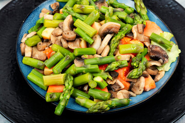 Asparagus and mushroom salad, healthy lunch.