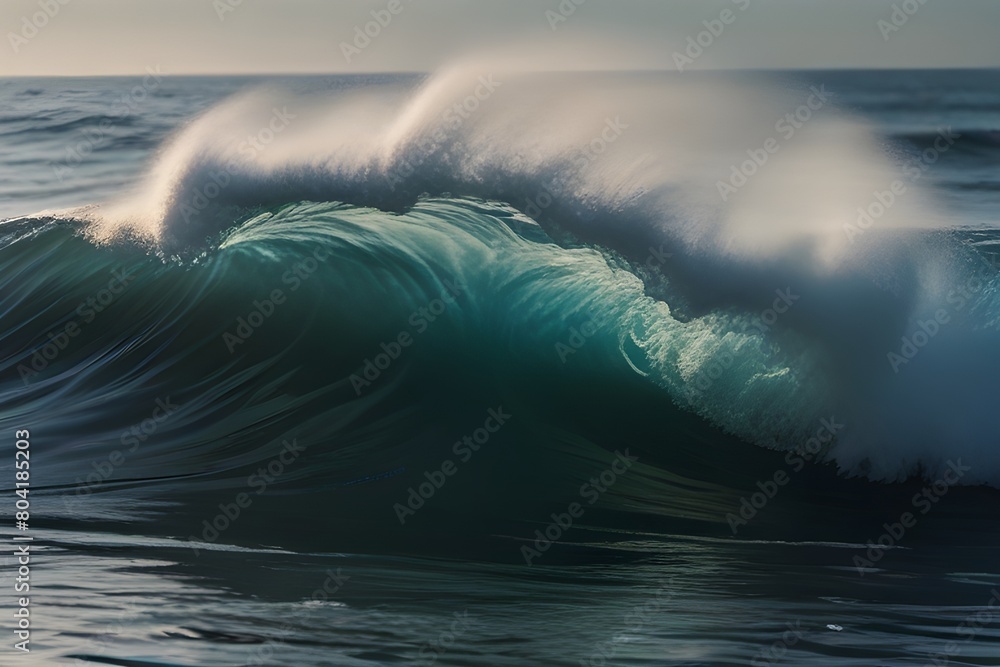 Poster looking at water movement of ocean creating white spray waves texture lit by sunlight simple minimal