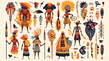 African tribe pattern wallpaper set vector illustra