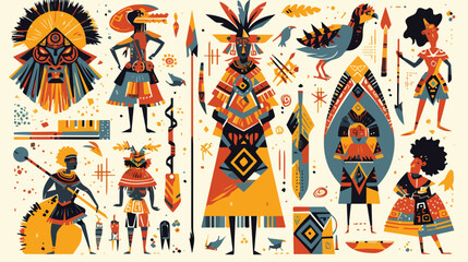 African tribe pattern wallpaper set vector illustra