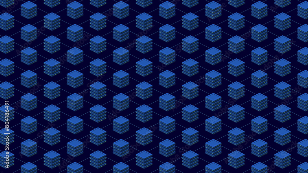 Poster Isometric Server Room Big Data Processing Background. Datacenter and Data Base Facility. Digital Information Storage Technology. Vector Abstract Illustration.