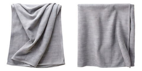grey woolen fabric draped in two different styles, showcasing soft and smooth texture. Cozy textile material. Design for fashion, poster, print, and textile.