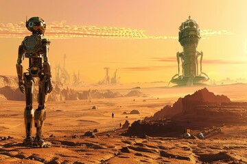 Futuristic Robots in Desert Landscape