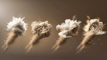There are sand clouds, a car, a sandstorm or dust, dirty brown smoke trails. Heavy thick smog with motes and soil particles, speed effect, isolated thunderstorm, rocket take off, explosion, realistic