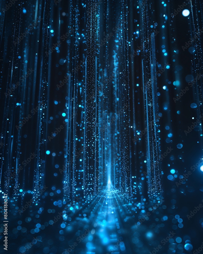 Poster blue abstract tech background: 3d visualization of blue data lake and data pipeline