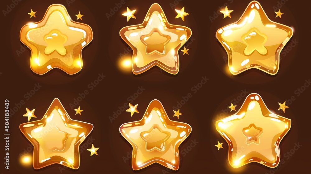 Poster a modern cartoon set with gold stars game icons. ui design elements of load status and rating. clear