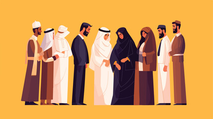 Arab muslim business people teamwork. Cartoon vecto